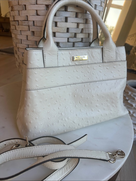 kate spade Handbags - kate spade Cream Ostrich-Embossed Leather Satchel with Removable Strap